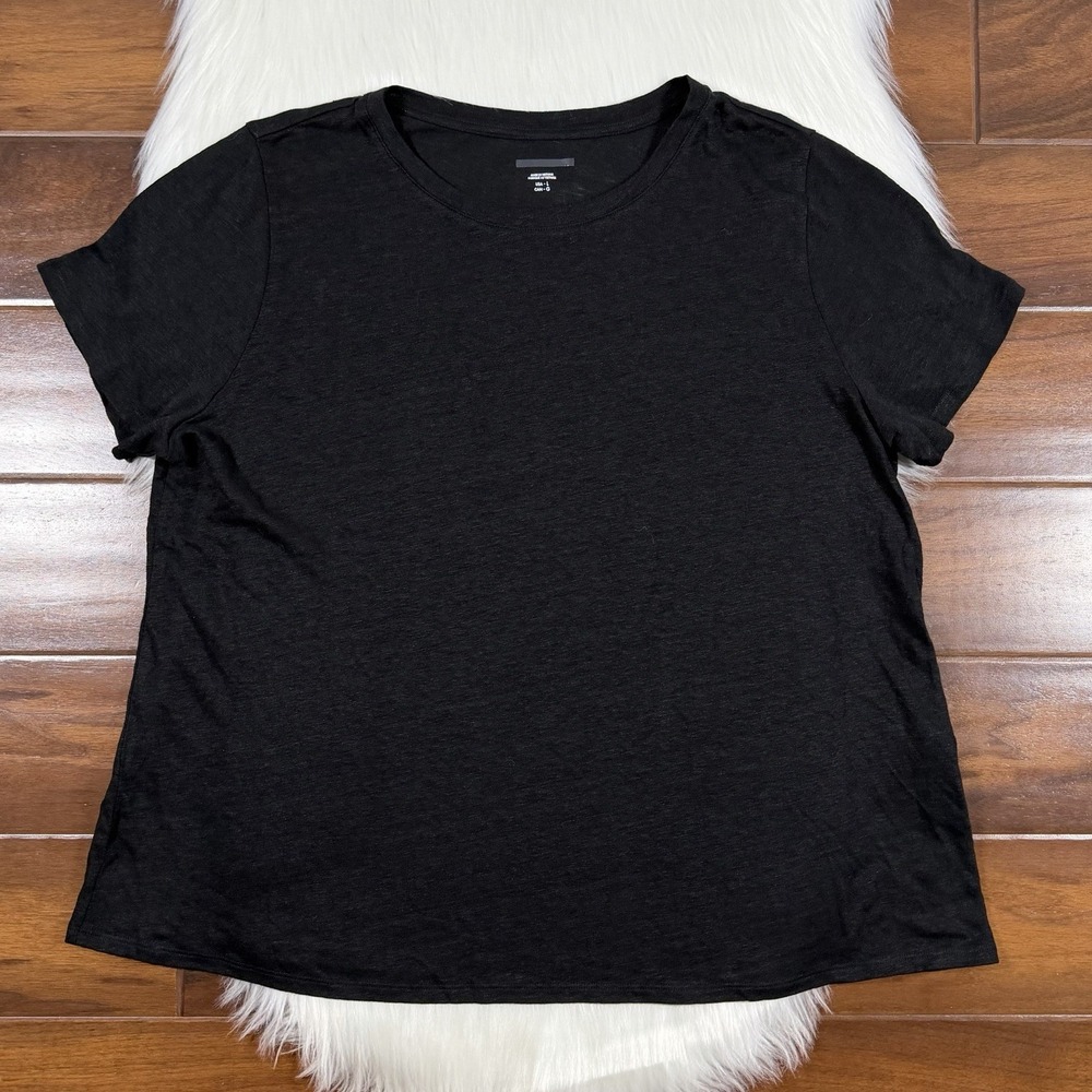 Eileen Fisher Women's Size Large Black 100% Organic Linen Short Sleeve Shirt Top